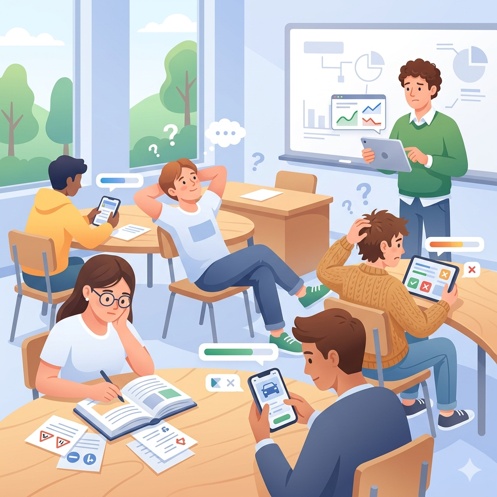 Alumnos practicando sin una guía clara mientras el instructor no sabe quién está listo